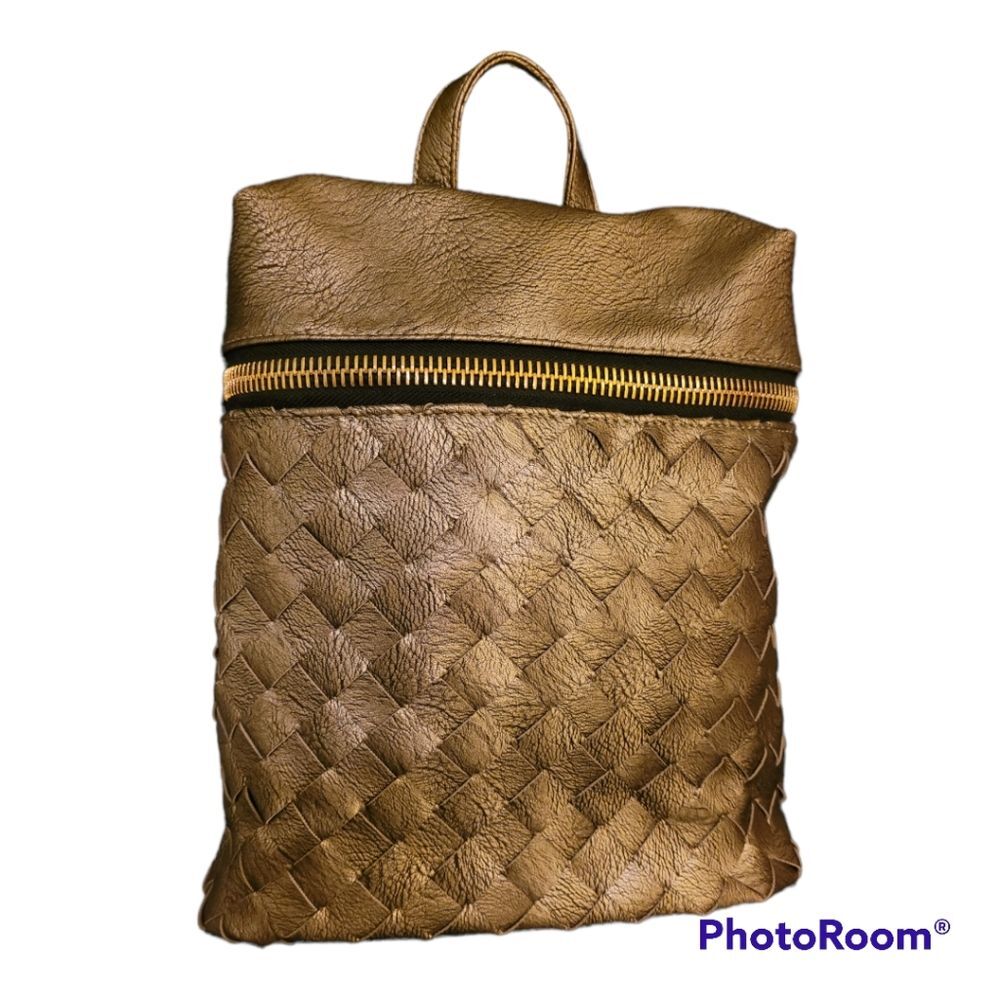 Madison West Grey Faux Leather Basket Weave Medium size Backpack